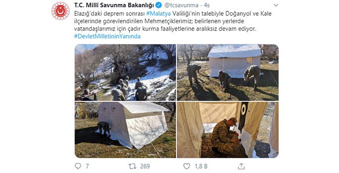 MSB, Elazığ ve Malatya depreminde yapılan çalışmaları paylaştı