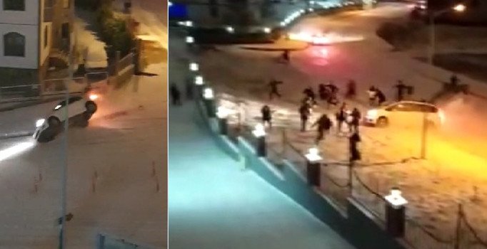 Karda kayan aracın vatandaşların arasına daldığı anlar kamerada