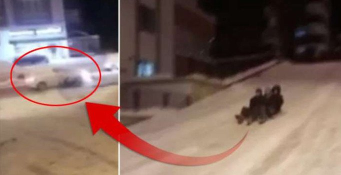 Giresun’da mahalle arasında poşetle kayak keyfi kazayla bitti