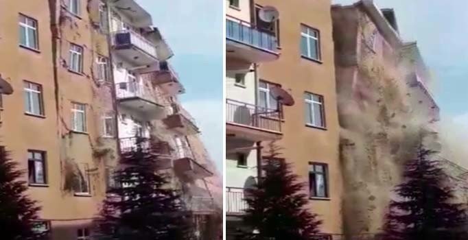 Elazığ'daki 4.2'lik depremde 6 katlı bina kendiliğinden çöktü