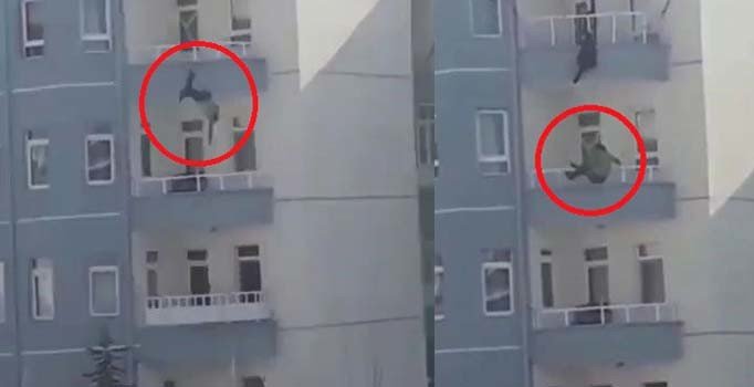 Balkondan atlayan eşini son anda yakaladı ancak kurtaramadı