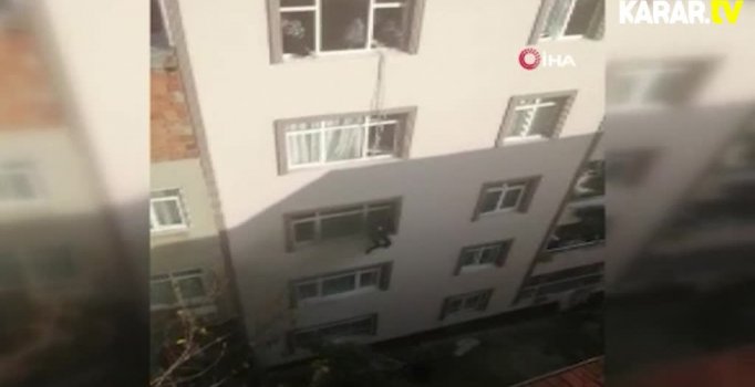 Yangında mahsur kalan hamile kadın, ip yardımıyla kurtarıldı