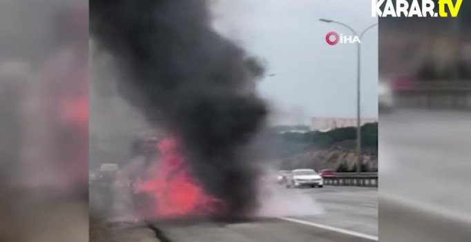 TEM'de otomobil alev topuna döndü