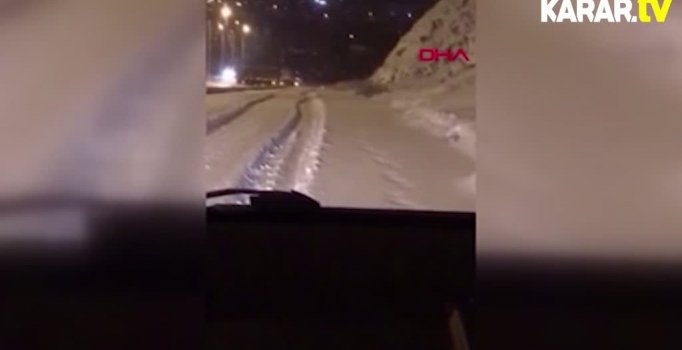TIR'ın karda savrulma anı