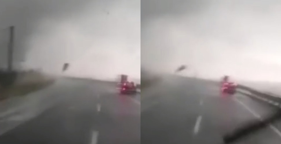 Aracıyla hortumun içinden böyle geçti! O anlar kamerada