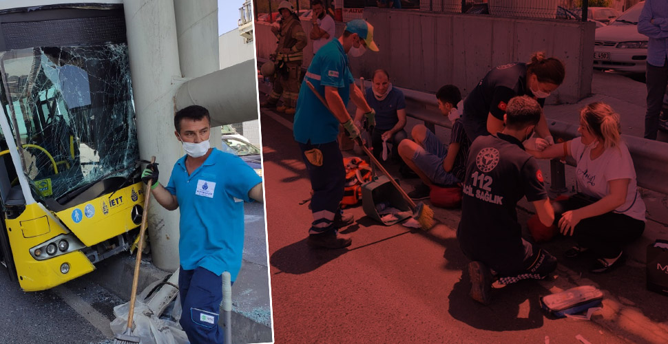 Son dakika! Beylikdüzü'nde İETT otobüsü köprü ayağına çarptı