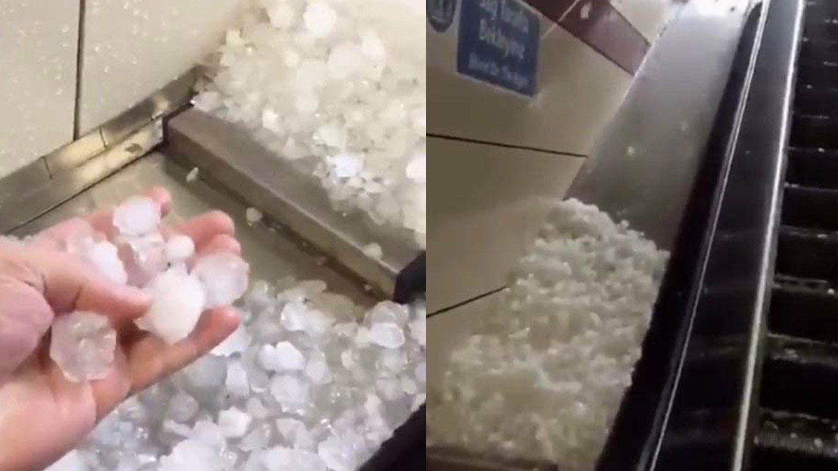 Metro istasyonunun yürüyen merdivenleri dolu parçalarıyla kaplandı