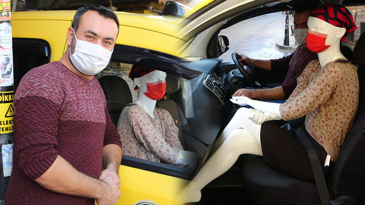 Taksiciden ilginç önlem: Koronavirüse karşı 'cansız manken'