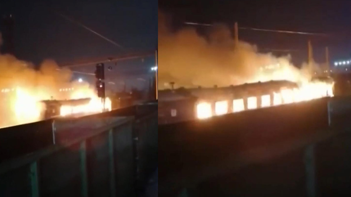 Seyir halindeki tren alev topuna döndü