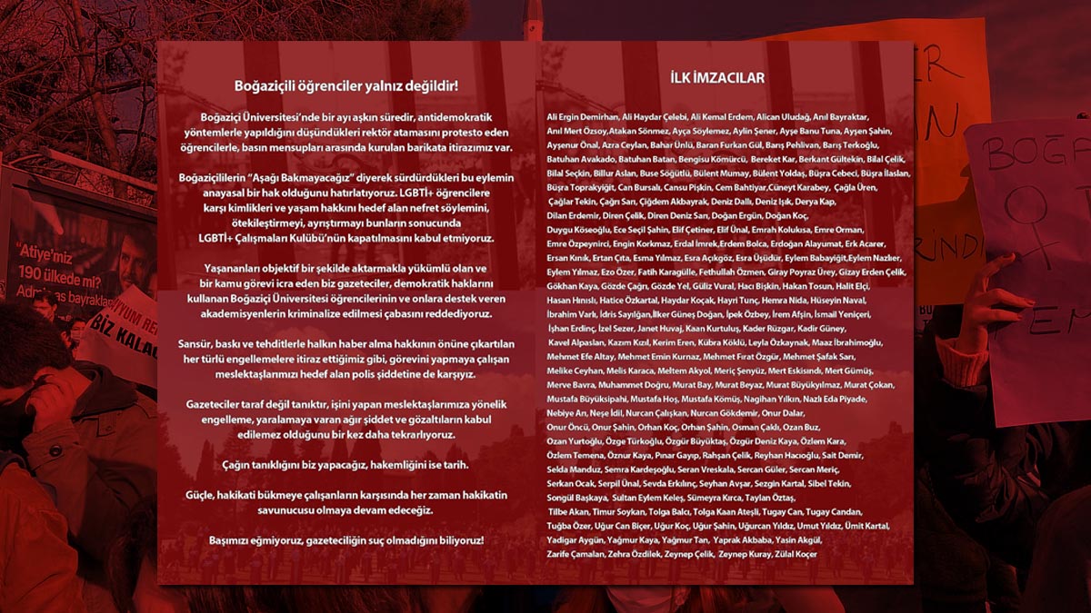 Gazetecilerden Boğaziçi protestolarına destek için ortak bildiri