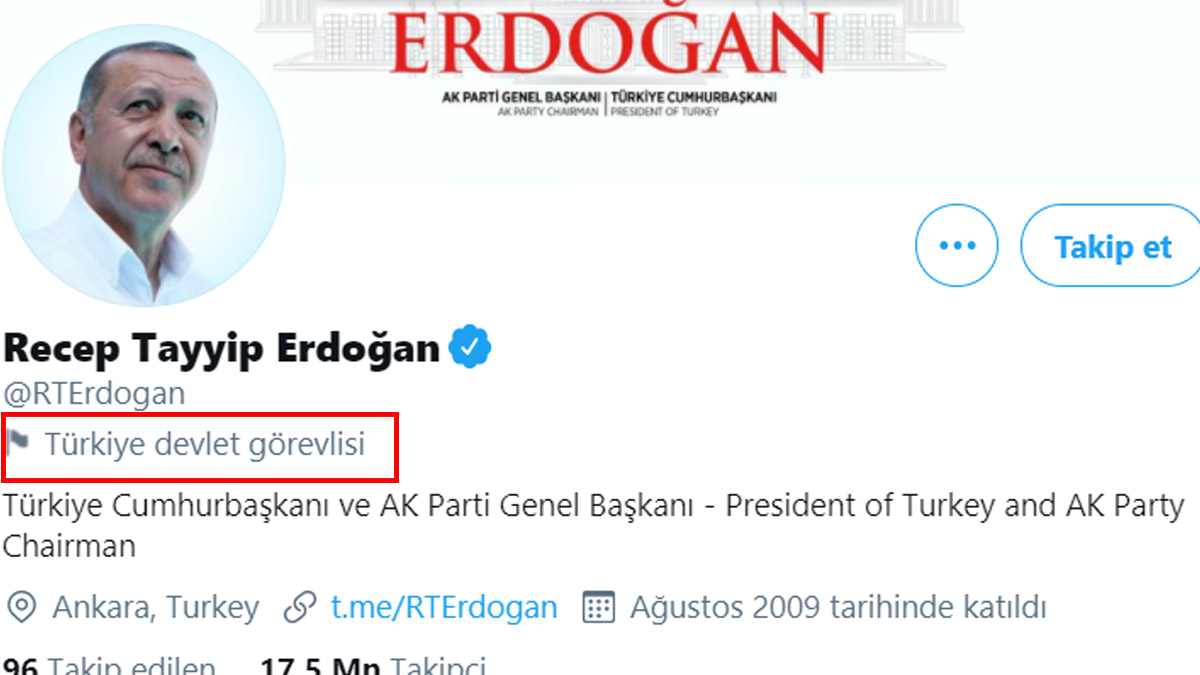 Twitter, Erdoğan’ı 'devlet görevlisi' olarak etiketledi