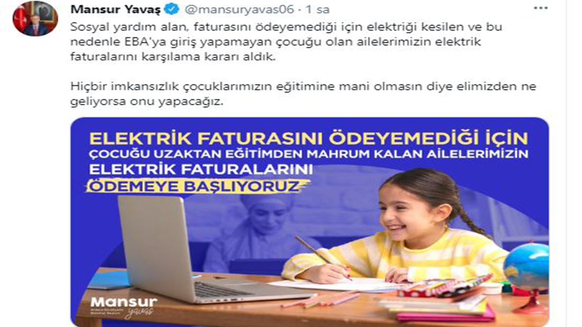 Mansur Yavaş'tan EBA kullanan çocuklara müjde