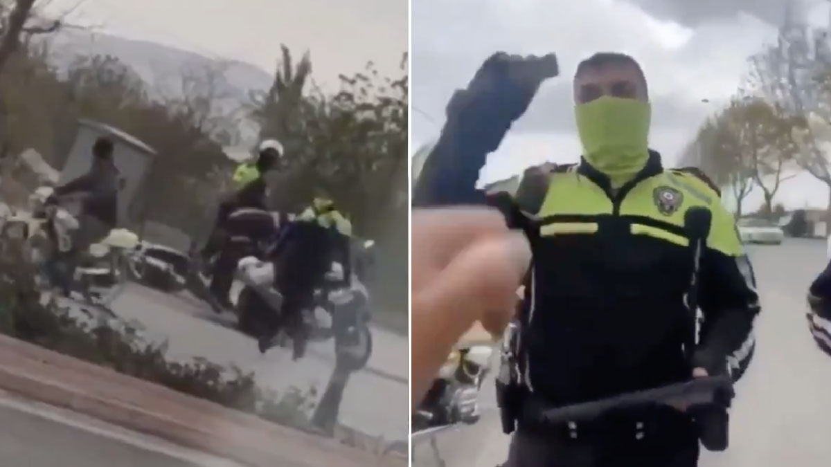 Konya'da trafik kontrolü yapan polis motosikletli sürücüyü kaskla vurarak durdurdu