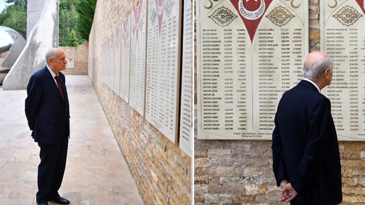 Bahçeli'nin 'elleri arkada' şehitlik ziyareti