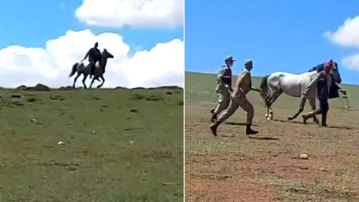 Savaşa gider gibi! At sırtında taş, sopa ve bıçaklarla kavgaya koştular