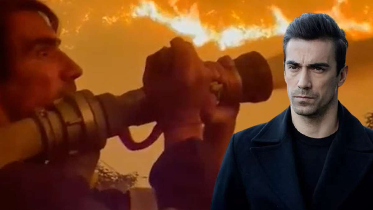 İbrahim Çelikkol, dev hortumla alevlerle mücadele etti