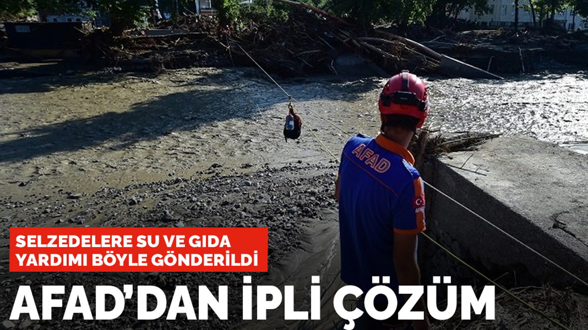 Ulaşımı kesilen mahalleye AFAD'dan ipli çözüm: Selzedelere su ve gıda yardımı böyle gönderildi