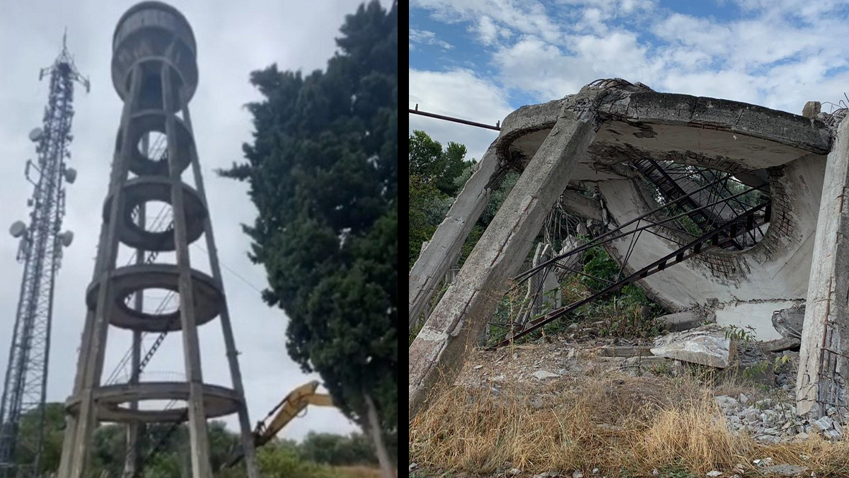 46 yıllık su kulesi kontrollü yıkıldı