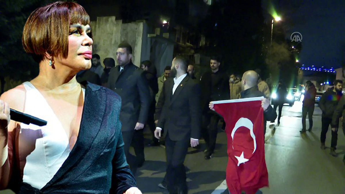 Sezen Aksu'ya evinin önünde Türk bayraklı protesto