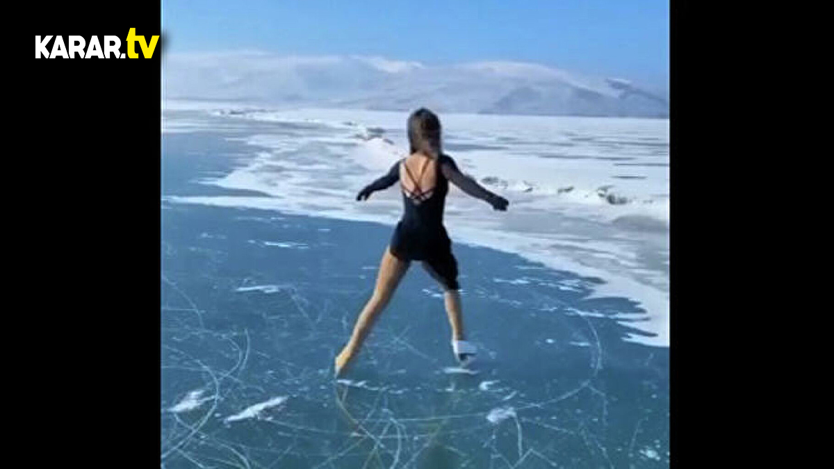 İklim Şentunalı'dan Çıldır Gölü'nde buz pateni performansı