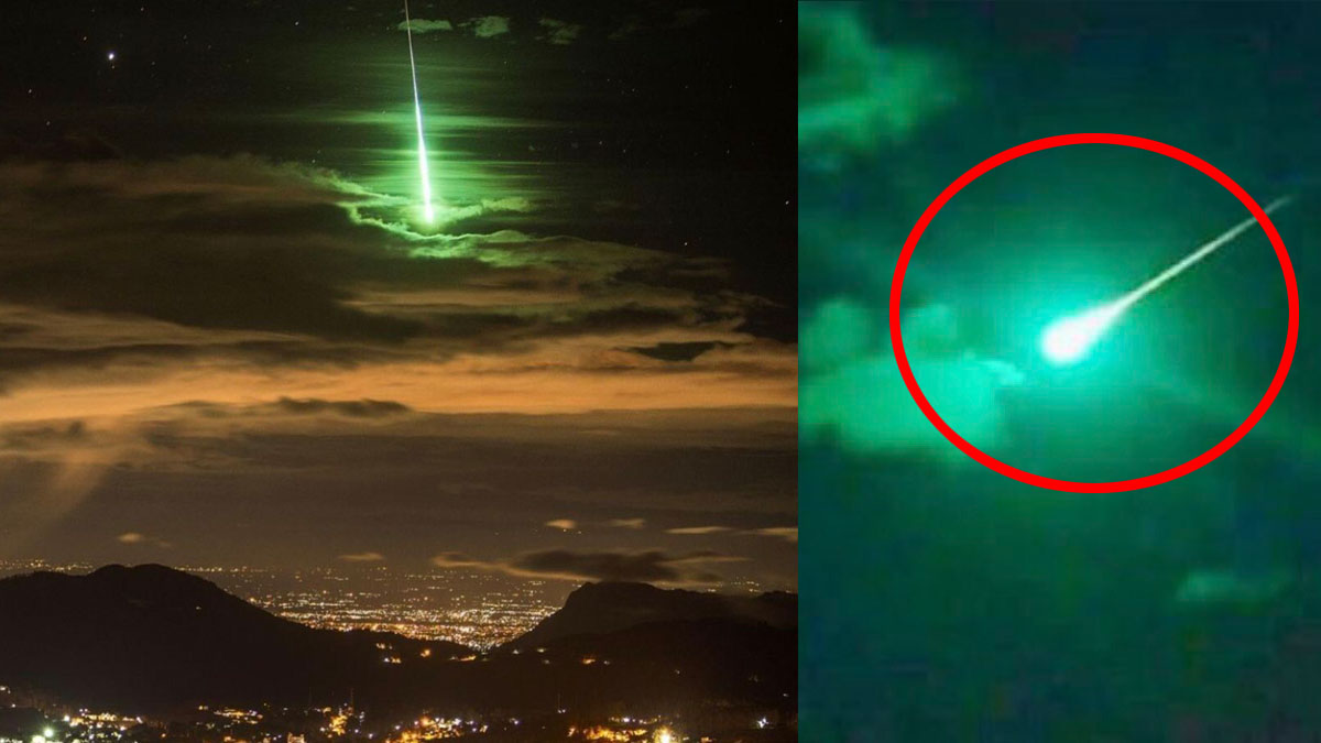 Gökyüzünde yeşil ışık saçan meteor heyecanı