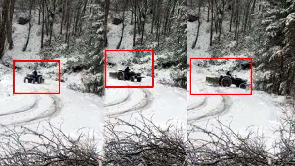 Kar üzerinde traktörle drift kameralara yansıdı