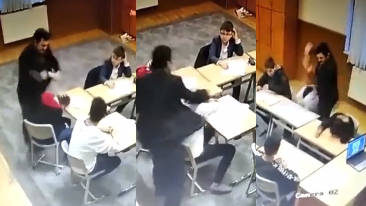 Esenler'de yurtta öğrenciye sıra dayaklı ders kamerada! Görevli gözaltına alındı