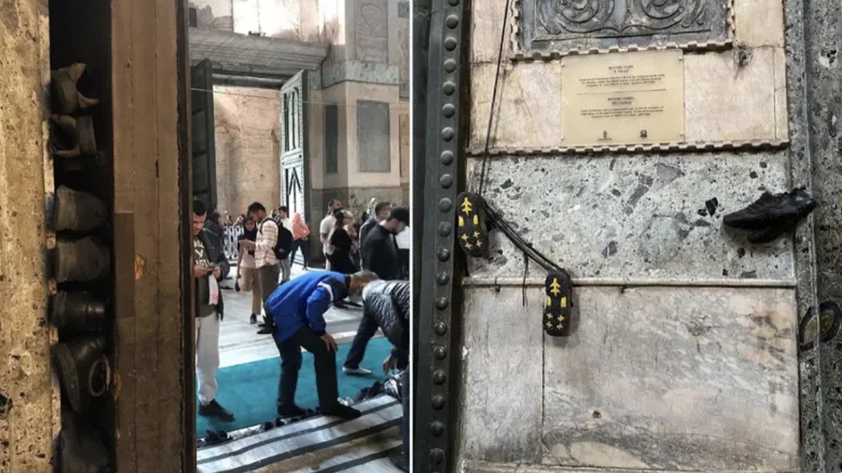Ayasofya'dan yeni görüntüler: Taşların arasına ve üstüne ayakkabı koydular