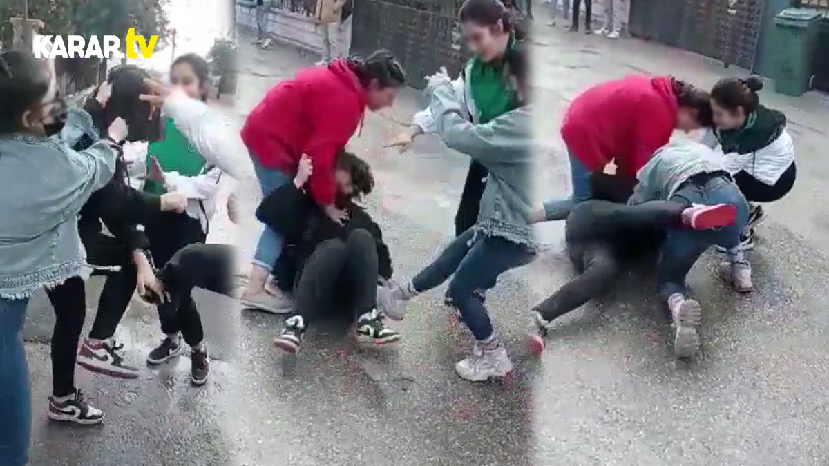 Kızların küfürlü tartışması kavgaya dönüştü: Erkekler olayı izlemekle yetindi