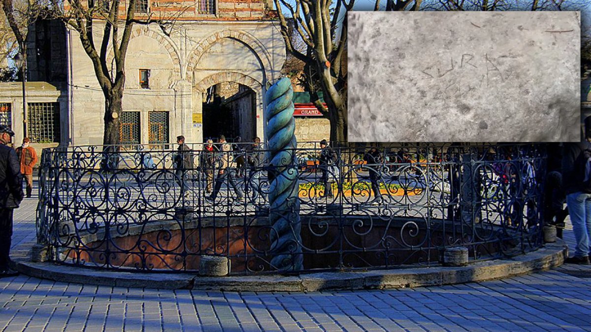 Sultanahmet'teki Tarihi Sütun'a tahribat: Müteahhit firma adını yazmış