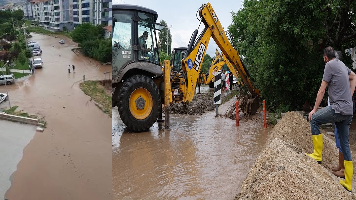 Çorum'da dere taştı: Caddeler göle döndü