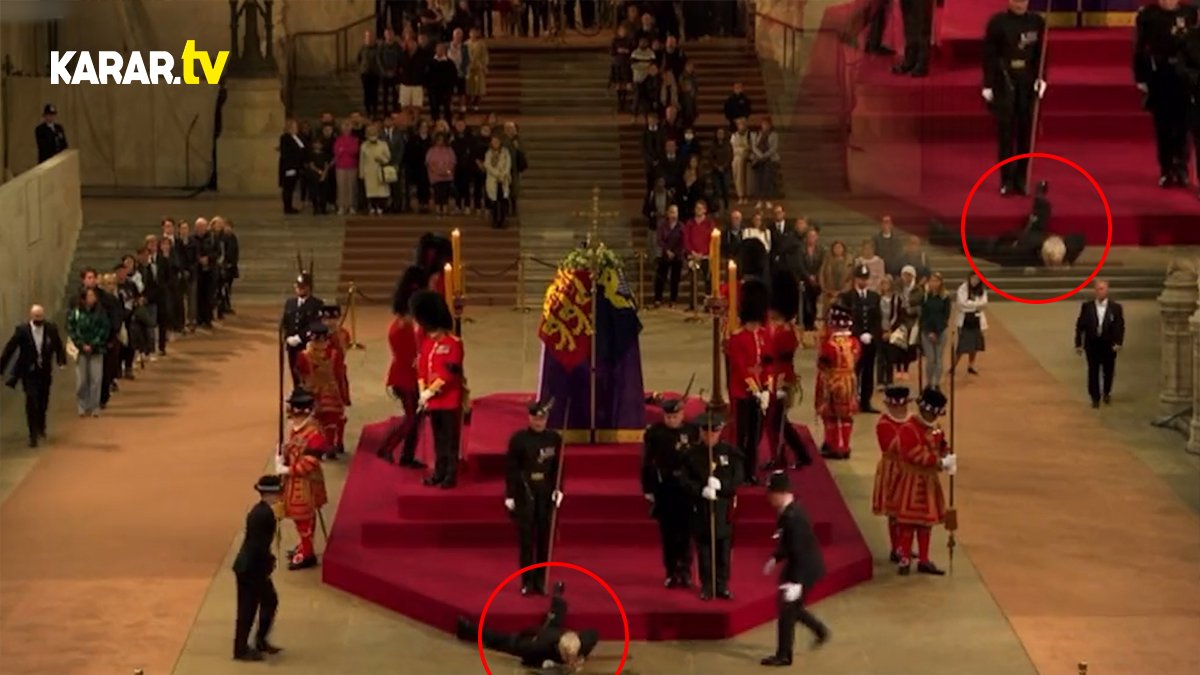 Önce tökezledi sonra yere yığıldı! Kraliçe 2. Elizabeth'in cenaze töreninde Kraliyet Muhafızı bayıldı