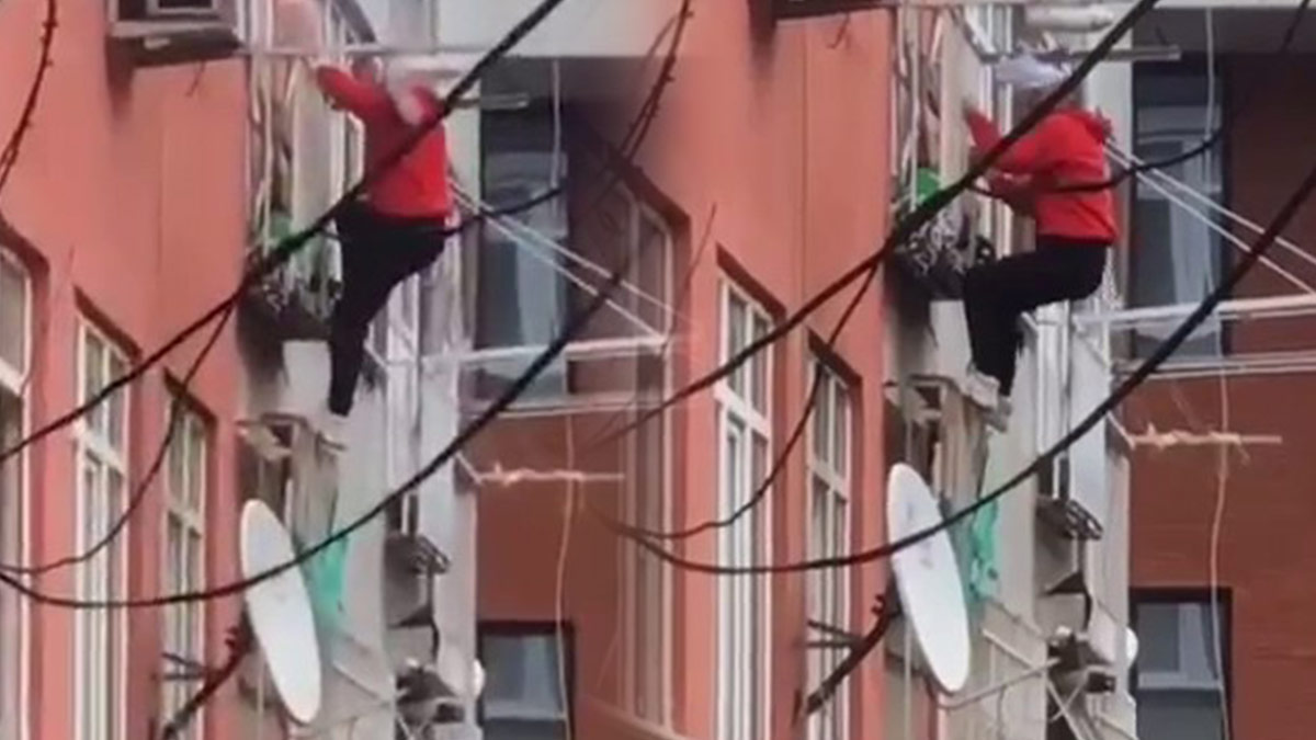 Şu cesarete bak! Gündüz vakti hırsızlık yapmak için binanın ikinci katına tırmandı