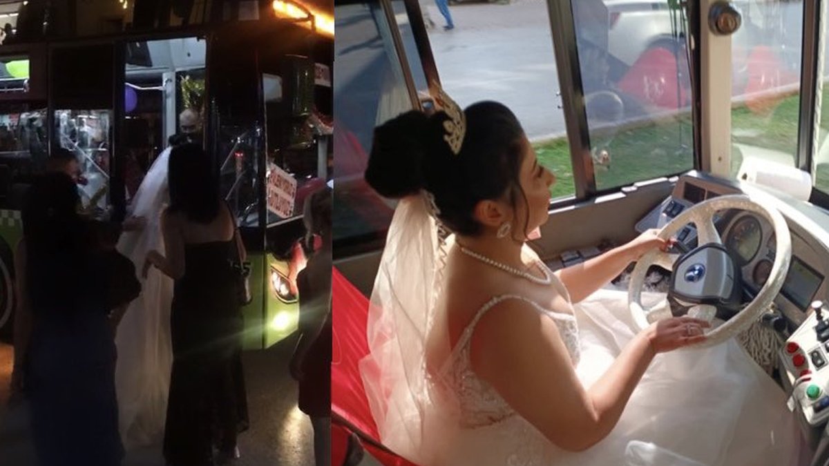 Hayalini gerçekleştirdi, kullandığı otobüs gelin arabası oldu