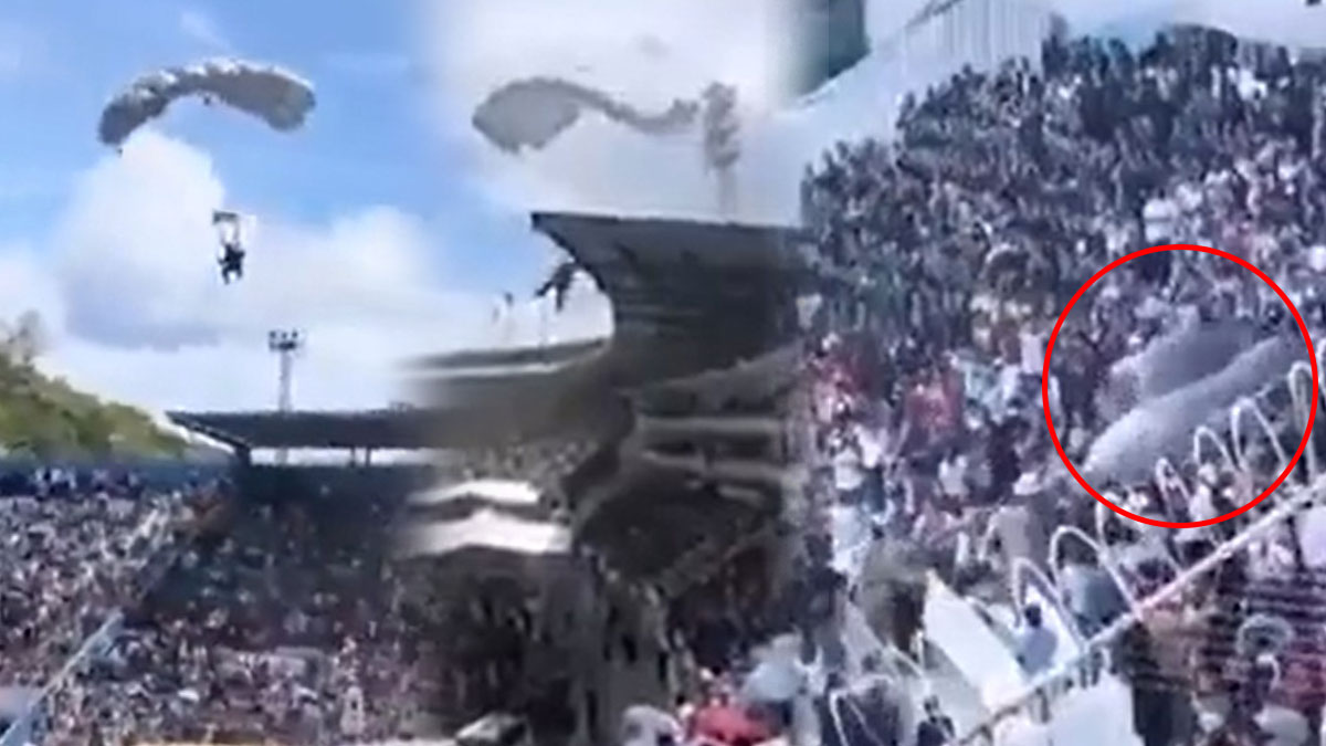 Resmi törende paraşütçüler sahayı tutturamadı