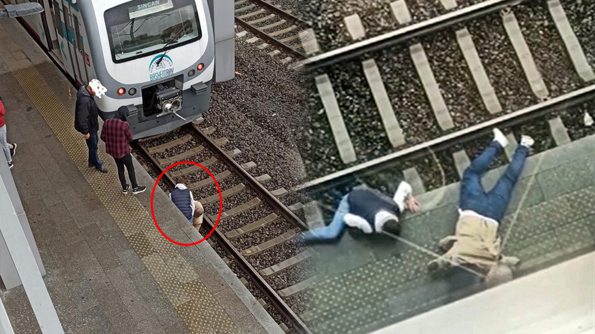 Tren beklerken bir anda raylara düştü: Makinist metreler kala durabildi