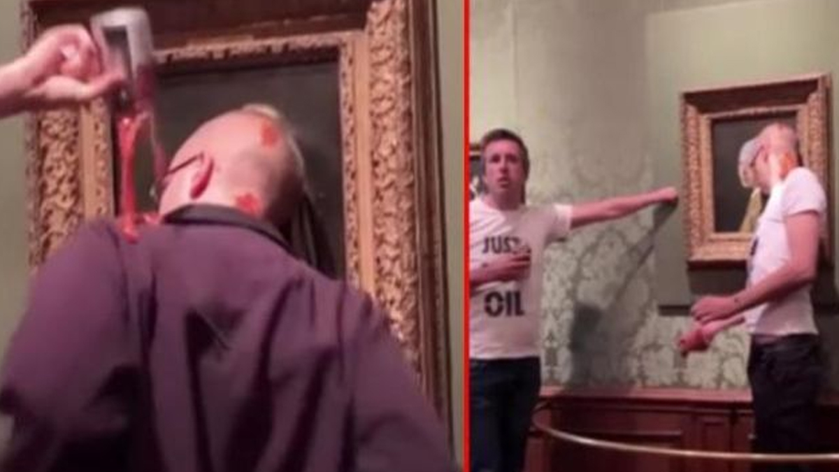 Aktivistlerin yeni hedefi İnci Küpeli Kız oldu: Kafasını tabloya yapıştırdı