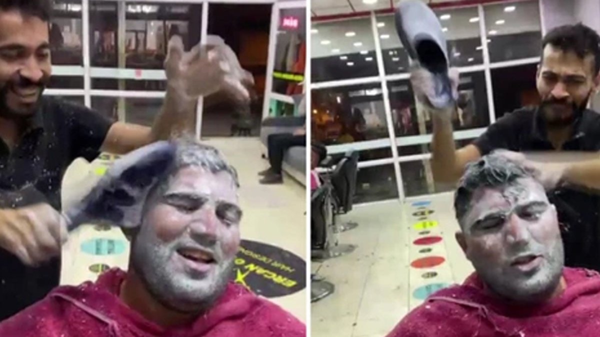 Bu da oldu: Berberden 'anne terliği' ile masaj