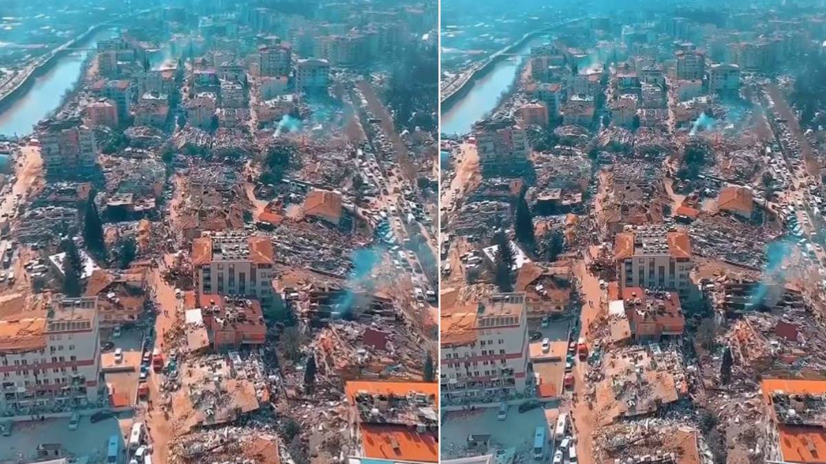 Hatay asrın felaketi sonrası toz duman! Deprem enkazı havadan böyle görüntülendi