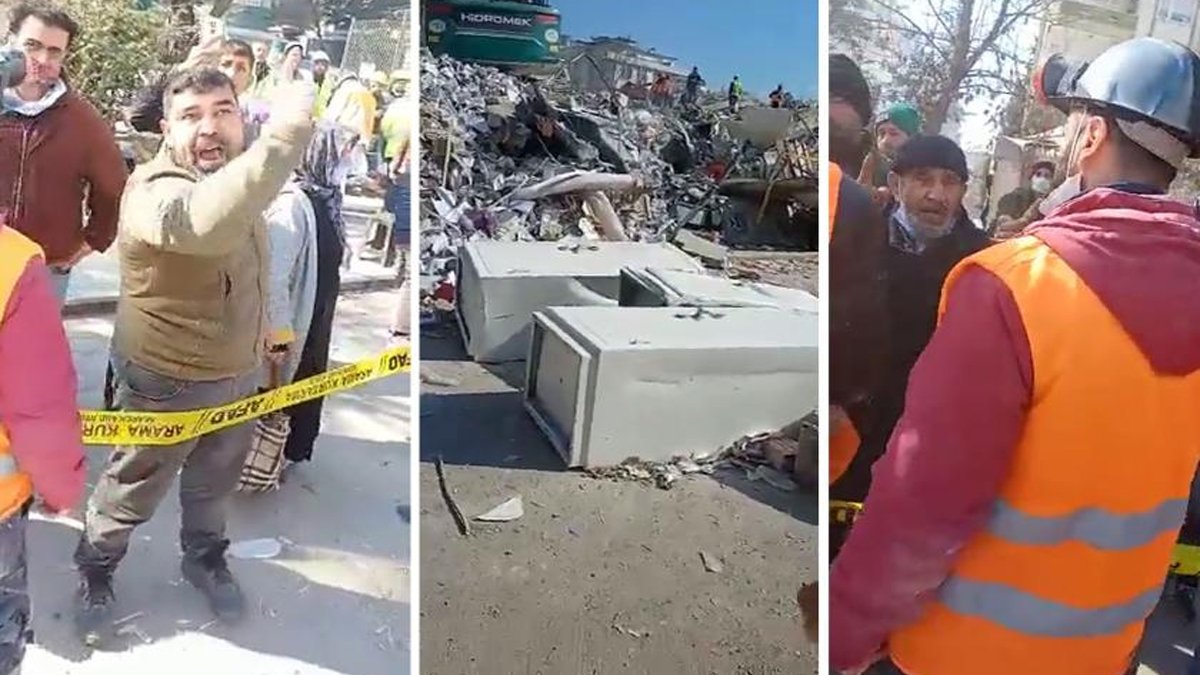 Depremzedeler enkaz bölgesinde isyan etti: Benim canlarım orada, onlar banka kasası çıkarmaya gelmiş