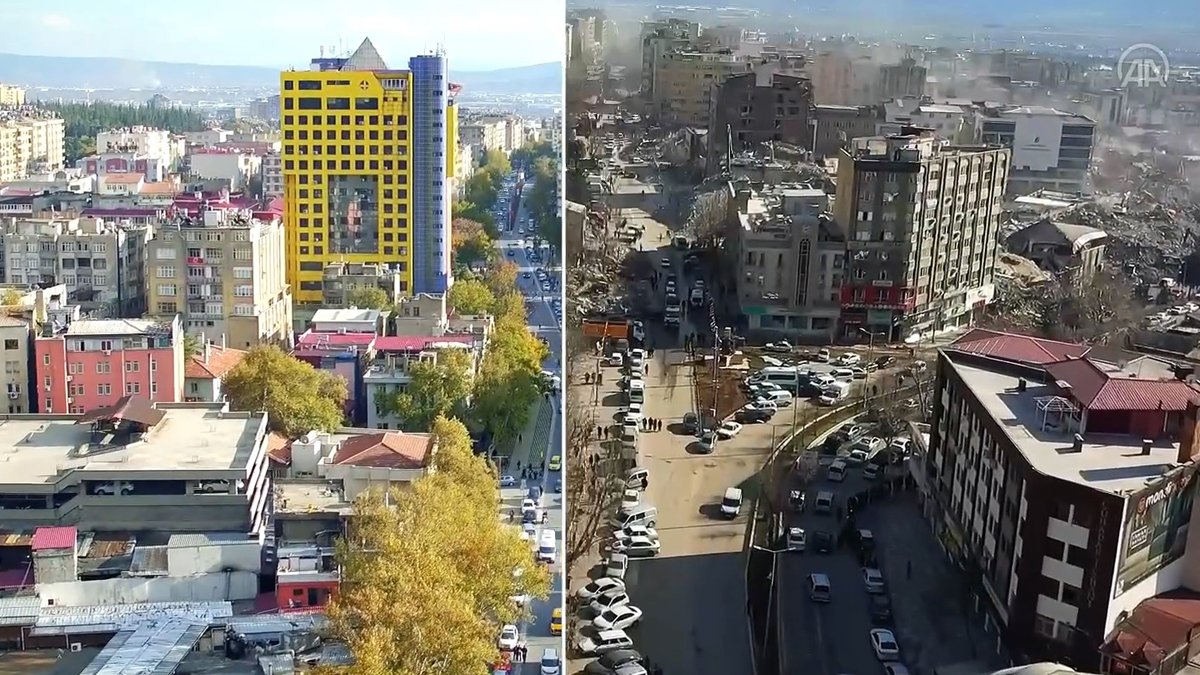 Bir kent tanınmaz halde! İşte depremin öncesi ve sonrasındaki fark