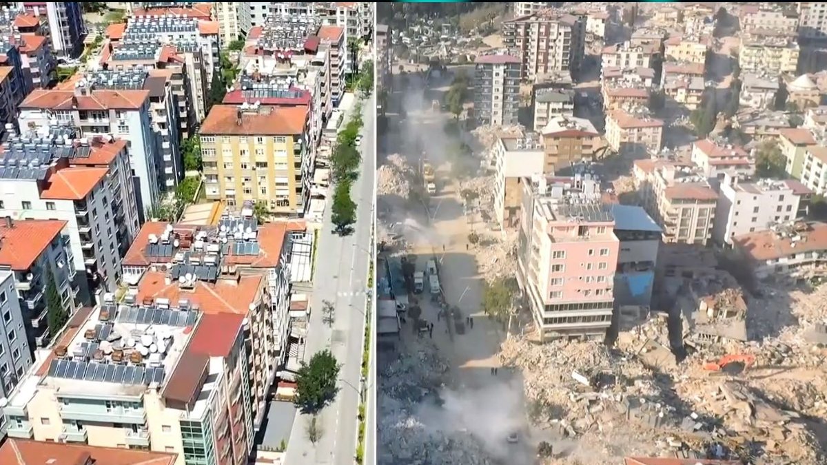 Yürek yakan görüntüler: İşte depremin öncesi ve sonrası Hatay sokakları