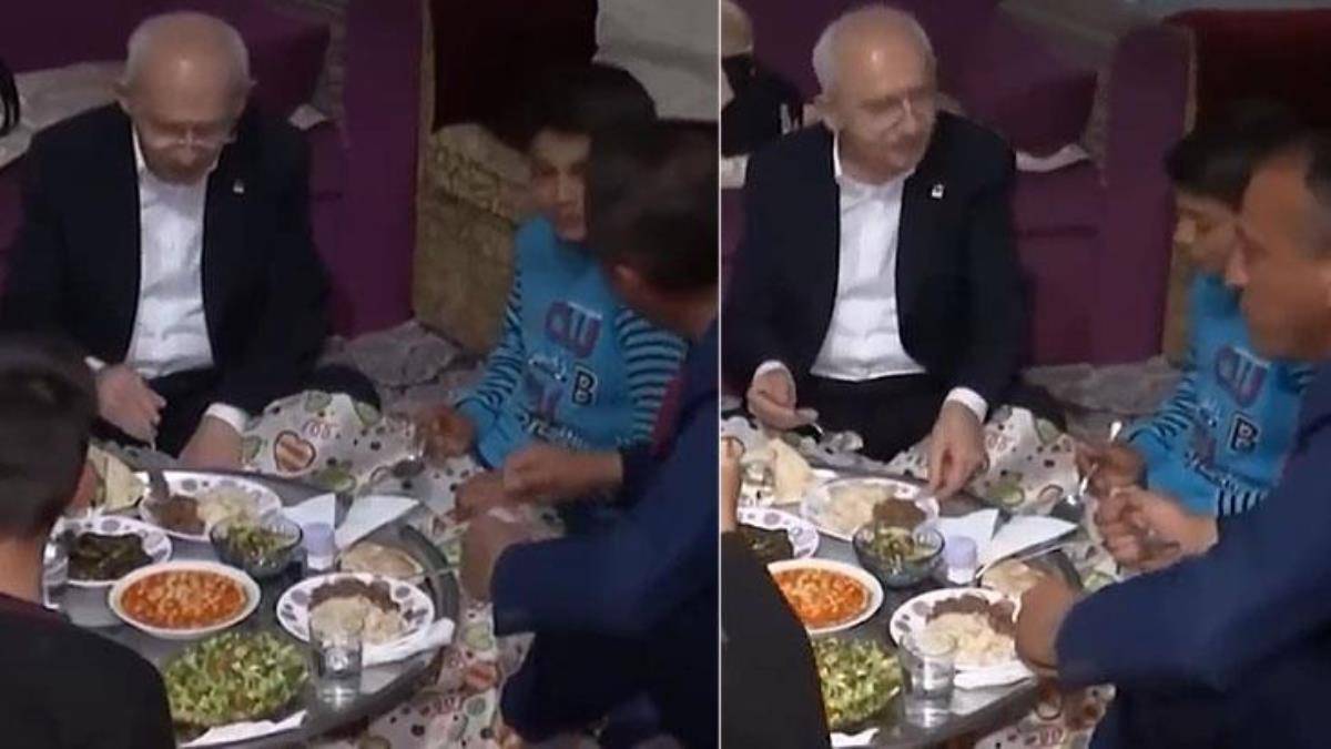 Misafir olduğu ailenin yer sofrasında yemek yiyen Kemal Kılıçdaroğlu'nun o hareketi gündem oldu! Yemeğin etli kısmını...