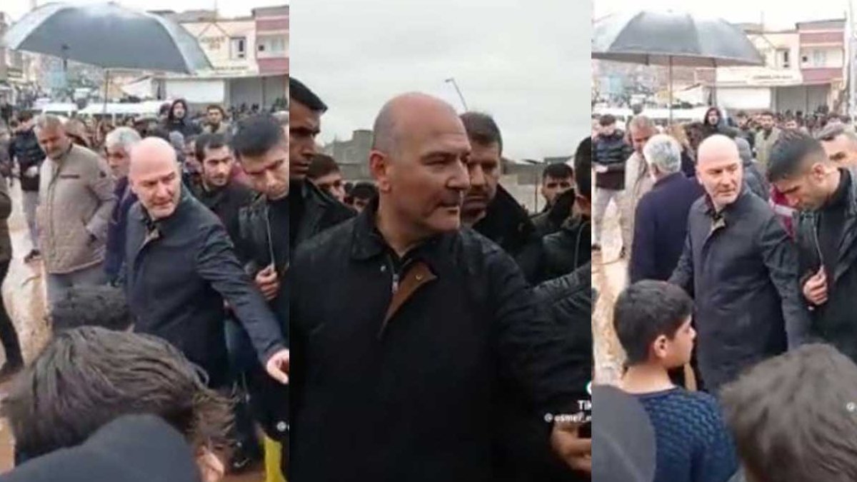 Bakan Soylu'ya afet bölgesi Şanlıurfa'da protesto