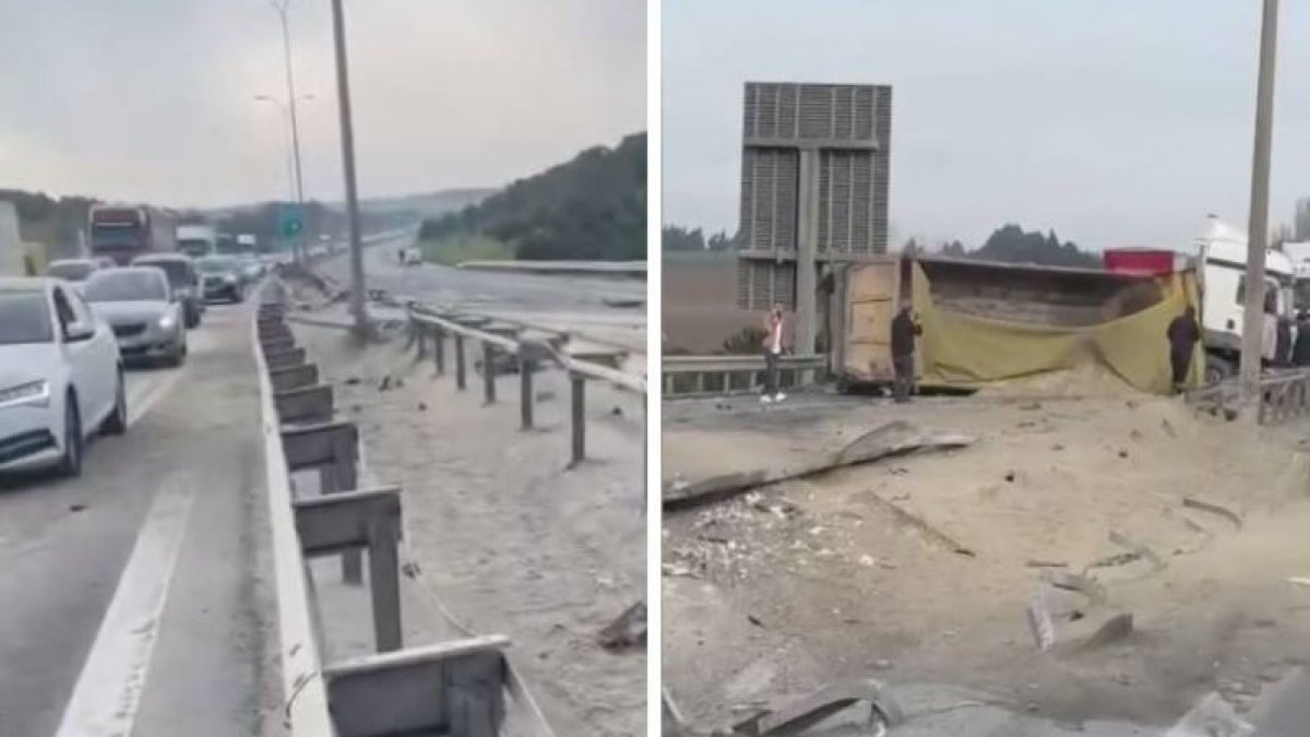 Silivri TEM Otoyolu'nda kaza: Edirne istikameti trafiğe kapatıldı