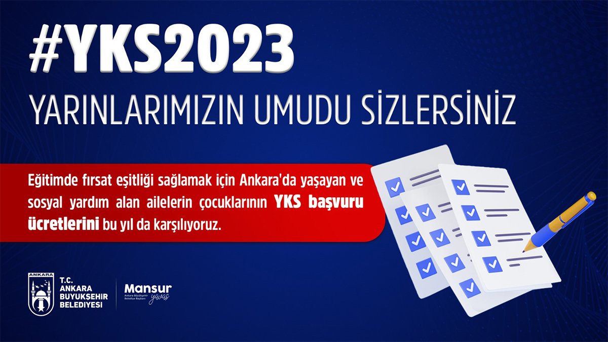 Ankara Büyükşehirden bu yıl da YKS'ye girecek öğrencilere sınav ücreti desteği