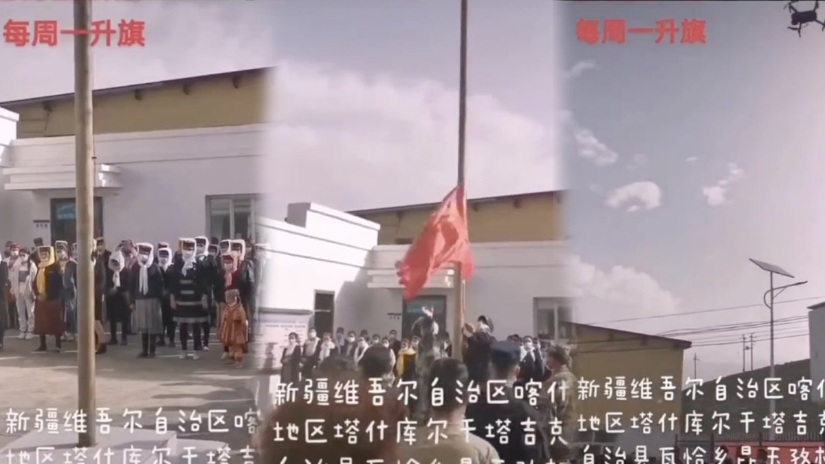 Çin zulmünü ortaya koyan görüntüler! Uygur Türklerine zorla bayrak töreni