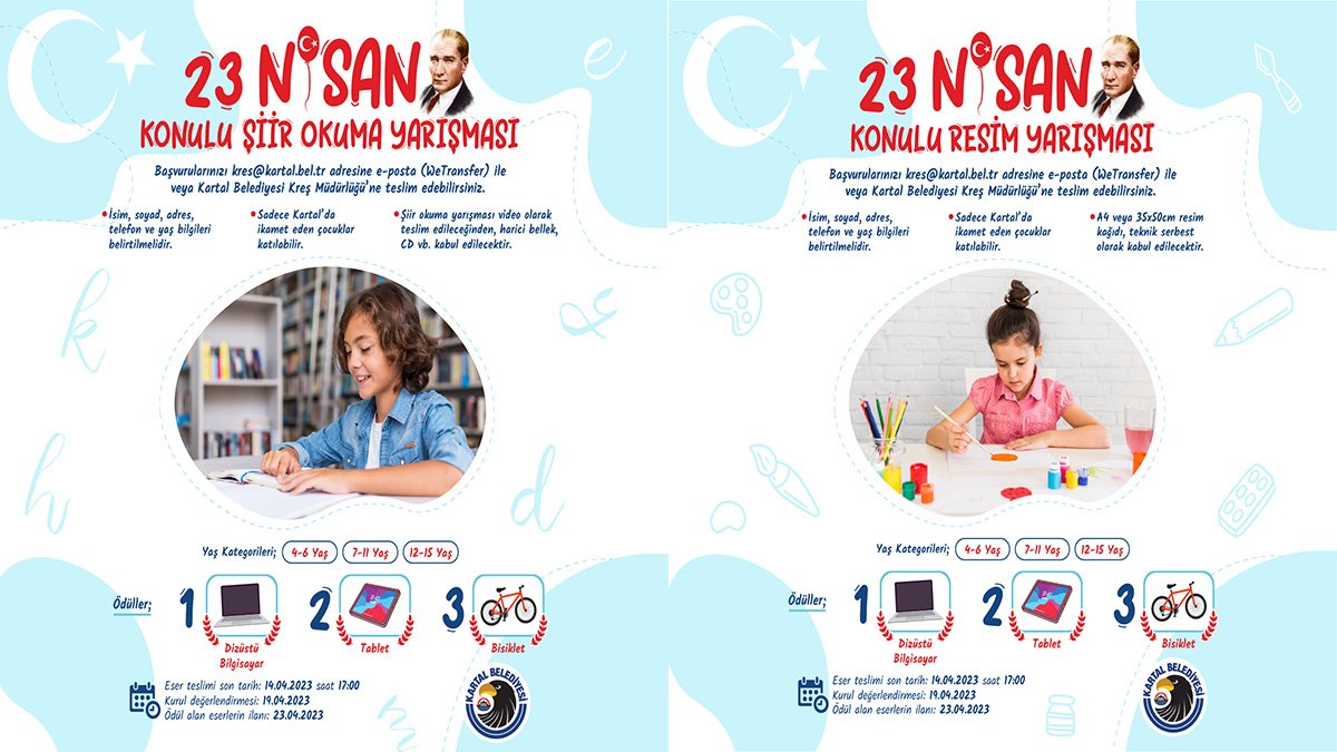 Kartal Belediyesi’nin 23 Nisan’a Özel Ödüllü Resim ve Şiir Okuma yarışması başladı