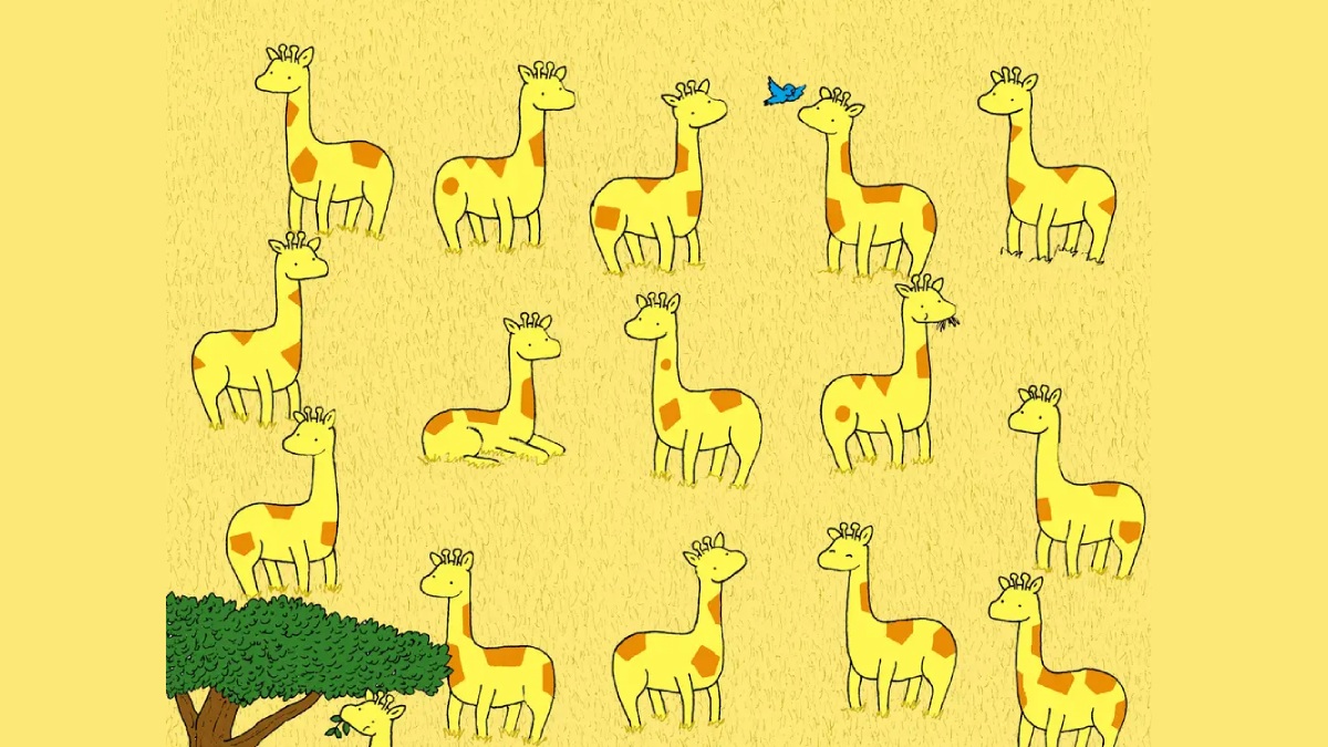 Resimdeki farklı zürafayı 20 saniyede bulanlar rekor kırıyor! Sadece IQ'su 130'un üstünde olanlar bulabiliyor!