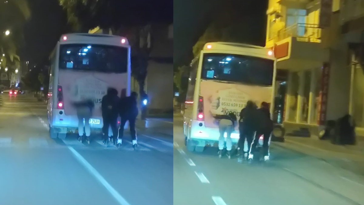 Gençlerin tehlikeli yolculuğu yürekleri ağza getirdi! Biri otobüse diğeri de arkadaşına tutundu ve...